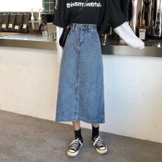 批发<b class='q'>春</b>季韩版ins复古百搭开叉牛仔半身裙女中长款高腰a字显瘦包臀裙潮