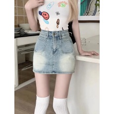批发浅色辣妹半身牛仔短裙女2026夏季美式复古高腰显瘦a字包臀裙子