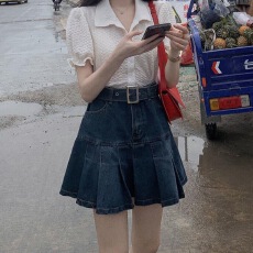 批发夏季复古港味小个子牛仔短裙女高腰显瘦A字设计感辣妹<b class='q'>半身裙</b>子潮