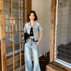 批发2026春夏季新品韩版气质款女显瘦短袖牛仔外套阔腿裤时尚两件套潮