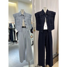 批发蓝色高级感<b class='q'>牛仔</b><b class='q'>套装</b>女2026夏季新款成套搭配无袖马甲阔腿裤两件套