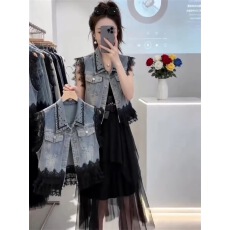 批发时尚女装2026夏季新款重工蕾丝拼接牛仔小众设计感马甲上衣马夹