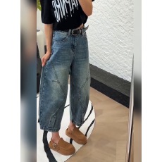 批发复古蓝色个性口袋设计感<b class='q'>牛仔裤</b>女2026夏季薄款时尚百搭阔腿<b class='q'>哈伦</b>裤