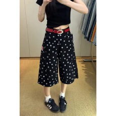 批发美式复古波点松弛感阔腿休闲<b class='q'>短裤</b><b class='q'>男</b>女夏季新款百搭宽松直筒七分裤