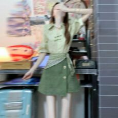 批发新中式国风穿搭绿色衬衫套装连衣裙子女夏季2025新款绝美漂亮短裙