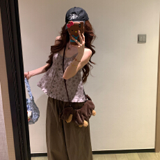批发2025新款韩系穿搭紫色碎花吊带背心女夏季外穿辣妹小衫无袖短上衣
