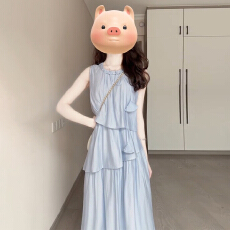 批发法式气质<b class='q'>蓝色</b><b class='q'>连衣裙</b>子女夏季2025新款海边度假巨好看绝美沙滩长裙