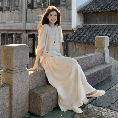 批发新中式禅意慵懒风连衣裙子女夏季2025新款巨好看今年流行爆款<b class='q'>长裙</b>