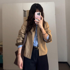 批发美式复古工装<b class='q'>夹克</b>外套女装2025新款早秋季宽松<b class='q'>休闲</b>短款棒球服上衣