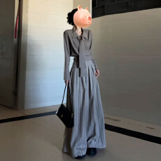批发早秋季韩系通勤<b class='q'>职业</b>穿搭一整套ootd<b class='q'>衬衫</b>阔脚裤两件套装女2025新款
