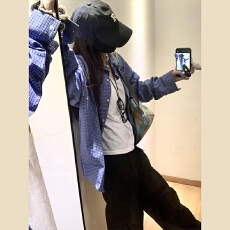 批发蓝色<b class='q'>格子</b>衬衫外套女2025早秋季新款法式上衣冷淡系高级感衬衣小衫