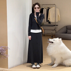 批发假两件撞色卫衣<b class='q'>连衣裙</b>子女早秋季2025新款韩系穿搭一整套长裙套装