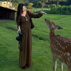 批发法式慵懒风咖色<b class='q'>连衣裙</b>子女装2025新款高级感早秋流行穿搭套装长裙