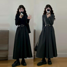 批发赫本风法式气质黑色<b class='q'>长</b>袖连衣<b class='q'>裙子</b>女装2025新款早秋季穿搭v领<b class='q'>长</b><b class='q'>裙</b>