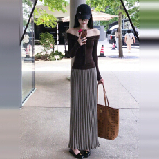 批发法式一字肩<b class='q'>连衣裙</b>子女2025新款早秋季韩系穿搭一整套装高级感长裙