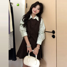 批发高级感长袖衬衫<b class='q'>连衣裙</b>子女2025早秋季新款韩系学院风穿搭一整套装