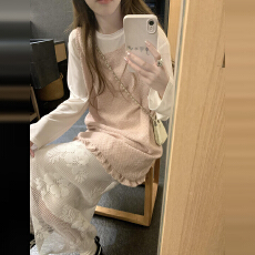 批发法式粉色背心吊带<b class='q'>连衣裙</b>子女秋季2025新款韩系早秋穿搭一整套装裙