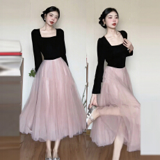 批发2025早秋季新款法式高级感气质长袖连衣裙子女富家千金巨好看长裙