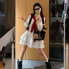 批发法式白色衬衫连衣裙子女2025新款高级感早秋韩系穿搭一整套装短裙