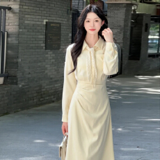 批发法式气质高级感长袖衬衫连衣裙子女2025新款韩系早秋穿搭polo长裙