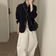 批发美式复古黑色翻领夹克外套女<b class='q'>春</b>秋季2025新款早秋韩系穿搭短款上衣