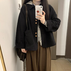 批发美式复古黑色翻领夹克外套女<b class='q'>春</b>秋季2025新款早秋韩系穿搭短款上衣