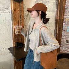 批发巨好看的韩系早秋ootd穿搭一整套小香风针织开衫<b class='q'>吊带</b>背心两件套装