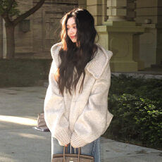 灰色连帽开衫毛衣外套女2025新款爆款独特漂亮巨好看秋冬小香上衣