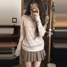 批发韩系镂空设计感小众针织<b class='q'>罩衫</b>女早秋季2025慵懒宽松高级感长袖上衣