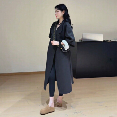 批发慵懒风蓝色高级感风衣外套女秋冬2025新款超好看气质韩系宽松大衣