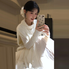 批发<b class='q'>白色</b>高领针织马甲<b class='q'>背心</b>连衣裙子女秋冬季2025新款韩系穿搭套装长裙