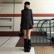 批发巨好看的早秋长袖立领大衣<b class='q'>连衣裙</b>子女秋冬2025年新款法式<b class='q'>百褶</b>短裙