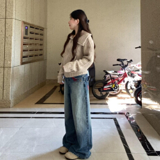 批发2025新款韩系漂亮慵懒风翻领毛衣外套女秋冬季小个子休闲短款上衣