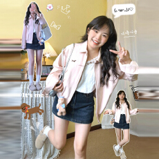 批发2025新款韩系粉色夹克外套女春秋季爆款高级感棒球服短款气质上衣