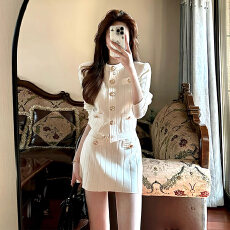 批发巨好看早秋小香风针织连衣裙子一整套装2025新款半身短裙两件套女