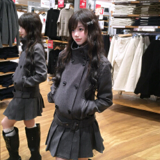 批发小个子韩系灰色毛呢<b class='q'>连衣裙</b>子女秋冬季2025新款绝美巨好看<b class='q'>百褶</b>短裙