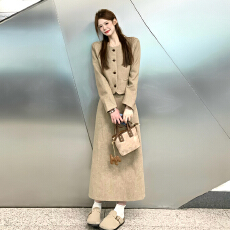 批发巨好看秋冬韩系穿搭一整套小个子香风<b class='q'>连衣裙</b>子女2025新款套装长裙