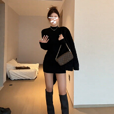 批发半高领绝美巨好看名媛黑色连衣裙子女秋<b class='q'>冬</b>2025新款气质包臀短裙