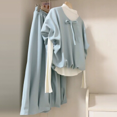 批发一整套ootd穿搭<b class='q'>连衣裙</b>子秋冬季韩系高级感<b class='q'>蝴蝶结</b>上衣半身裙两件套