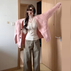 批发慵懒风粉色毛衣外套女秋冬2025新款韩系高级宽松针织开衫上衣<b class='q'>套装</b>