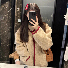 批发韩系2025新款棕色摇粒绒羊羔绒毛毛<b class='q'>外套</b>女初冬巨好看加厚翻领大衣