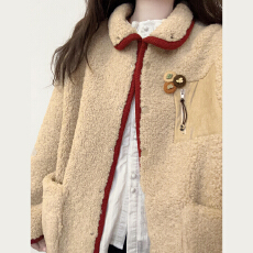 批发韩系2025新款棕色摇粒绒羊羔绒毛毛<b class='q'>外套</b>女初冬巨好看加厚翻领大衣