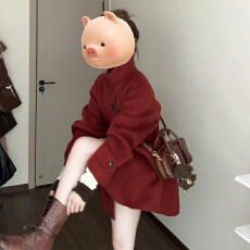 批发小个子香风红色短款毛呢外套女2025秋冬季新款韩系气质呢子厚大衣