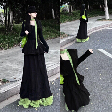 批发法式巨好看花苞蓬蓬长裙2025新款秋冬修身显瘦气质黑色连衣裙子女