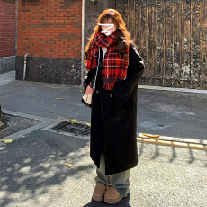 批发黑色呢子大衣女秋冬季2025年新款高级感赫本风中长款加厚毛呢外套