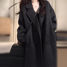 批发黑色呢子大衣女秋冬季2025年新款高级感赫本风中长款加厚毛呢外套
