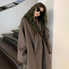 批发美拉德棕色呢大衣女2025新款气质高级感赫本风毛呢外套秋冬中长款