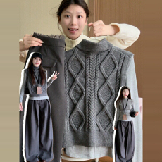 批发2025新款灰色高领马甲毛衣<b class='q'>外套</b>女秋冬季内搭打底<b class='q'>长袖</b>针织上衣套装