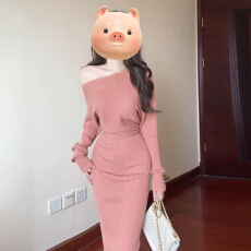 批发纯欲风辣妹性感斜肩修身<b class='q'>包臀</b>长裙2025年秋冬季温柔风超好看<b class='q'>连衣裙</b>