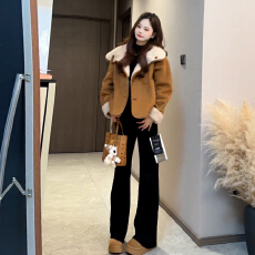 批发2025秋冬季新款美拉德翻领麂皮羊羔毛外套女<b class='q'>皮毛</b><b class='q'>一体</b>加厚保暖上衣